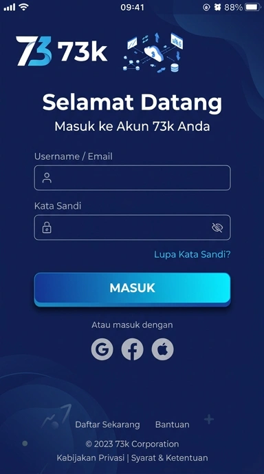 Tampilan halaman login 73k