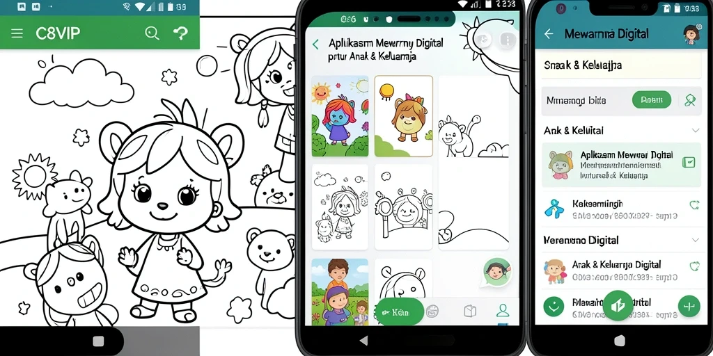 Tampilan antarmuka utama C8VIP yang ramah anak saat mewarnai.