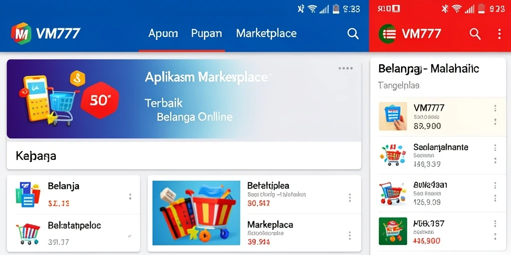 Screenshot antarmuka aplikasi VM777 yang menunjukkan fitur marketplace.